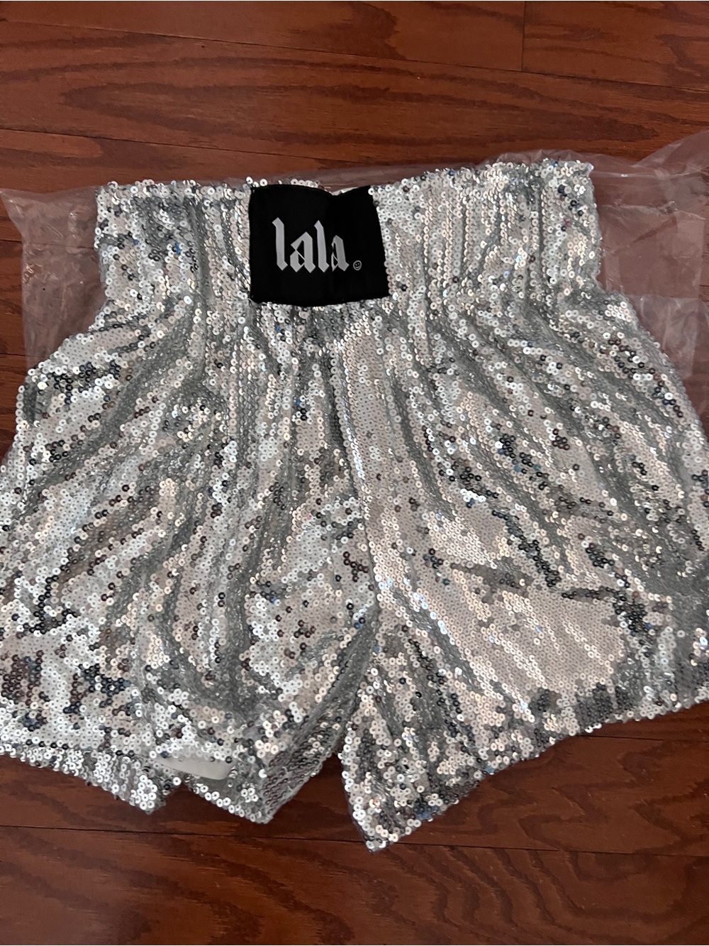 Dressed in lala See You in Space Sequin Boxer Shorts in Silver, M - Picture 3 of 3